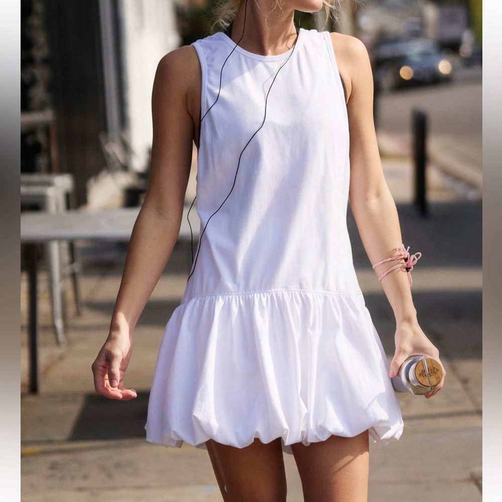 White Sleeveless Bubble Hem Dress
